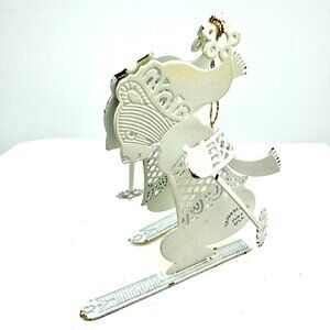Vintage 1983 Tamerlane Skier Ornament Solid White Metal Skiing Bear